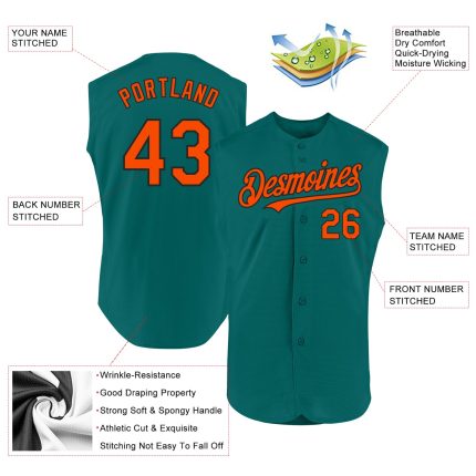 Custom Team Name and Number Sleeveless Baseball Jersey - Personalized Teal Orange Black Authentic Style Personalized Teal