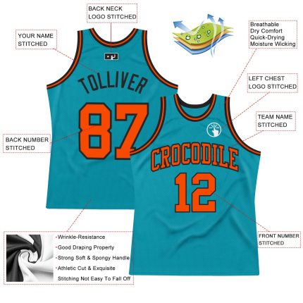 Custom Basketball Jersey with Team Name & Number - Personalized Teal Orange Black Authentic Throwback Style Personalized