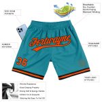 Custom Team Name and Number Basketball Shorts - Personalized Teal Orange-Black Authentic Throwback Style Personalized Teal