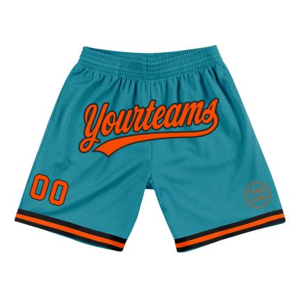 Custom Team Name and Number Basketball Shorts - Personalized Teal Orange-Black Authentic Throwback Style Personalized Teal