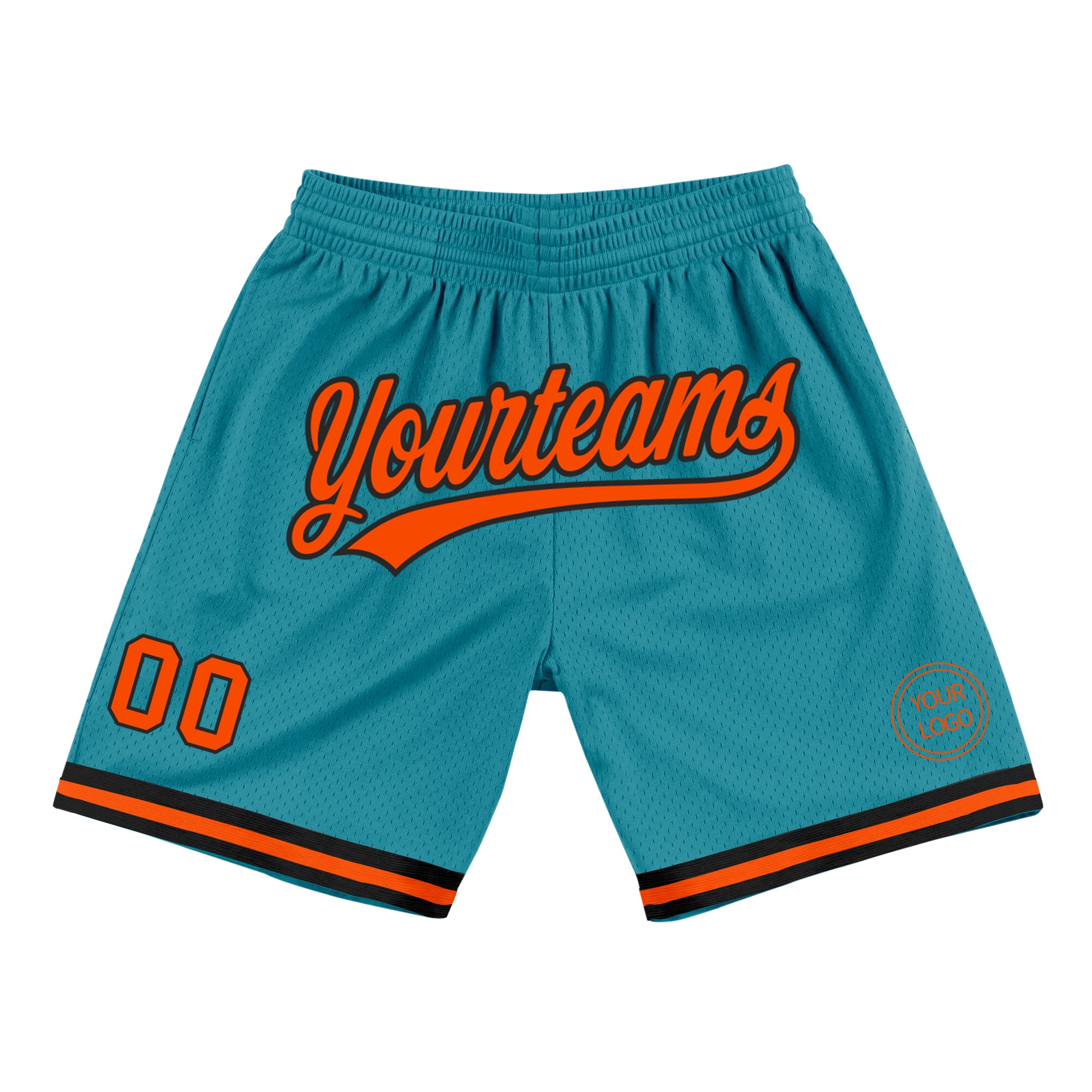Custom Team Name and Number Basketball Shorts - Personalized Teal Orange-Black Authentic Throwback Style Personalized Teal