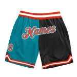 Custom Basketball Shorts with Team Colors Teal Orange Black - Personalized Split Fashion with Name and Number Personalized