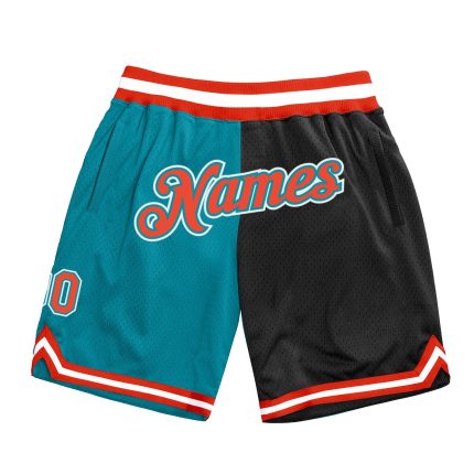 Custom Basketball Shorts with Team Colors Teal Orange Black - Personalized Split Fashion with Name and Number Personalized