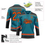 Custom Name Number Hockey Jersey - Personalized Teal Orange Black Lace Neck Team Gear Personalized Teal Orange-Black Hockey