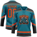 Custom Name Number Hockey Jersey - Personalized Teal Orange Black Lace Neck Team Gear Personalized Teal Orange-Black Hockey