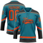 Custom Name Number Hockey Jersey - Personalized Teal Orange Black Lace Neck Team Gear Personalized Teal Orange-Black Hockey