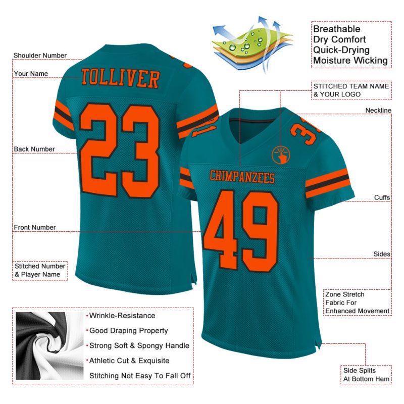 Custom Name and Number Football Jersey - Personalized Teal Orange Black Mesh Authentic Team Gear Personalized Teal Orange-Black