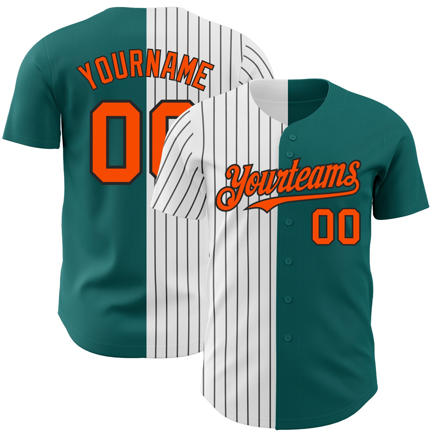 Customizable Teal Orange-Black Pinstripe Baseball Jersey with Name & Number - Authentic Team Fashion Apparel Personalized