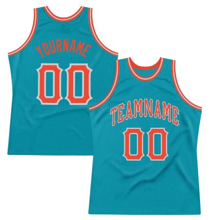 Custom Name and Number Basketball Jersey | Teal Orange Gray Authentic Throwback Design Personalized Teal Orange-Gray Authentic