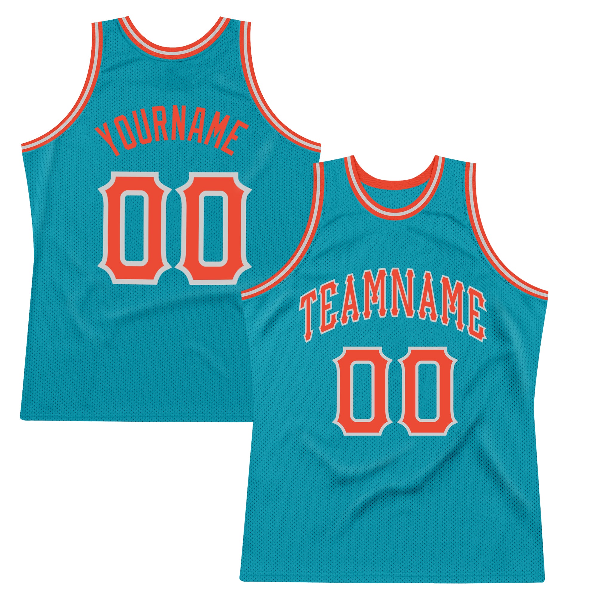 Custom Name and Number Basketball Jersey | Teal Orange Gray Authentic Throwback Design Personalized Teal Orange-Gray Authentic