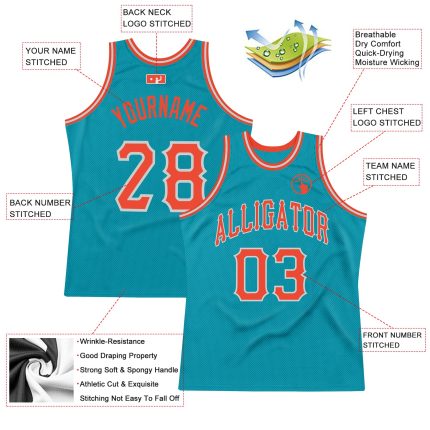 Custom Name and Number Basketball Jersey | Teal Orange Gray Authentic Throwback Design Personalized Teal Orange-Gray Authentic
