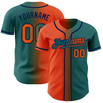 Custom Gradient Baseball Jersey in Teal Orange and Navy with Personalized Name and Number Personalized Teal Orange-Navy Authentic