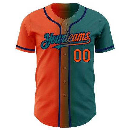 Custom Gradient Baseball Jersey in Teal Orange and Navy with Personalized Name and Number Personalized Teal Orange-Navy Authentic
