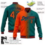 Custom Team Name Number Gradient Bomber Jacket Teal Orange-Navy Full-Snap Varsity Fashion Jacket Personalized Teal Orange-Navy