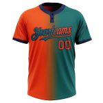 Custom Name and Number Unisex Softball Jersey - Teal Orange-Navy Gradient Two-Button Fashion Design Personalized Teal Orange-Navy