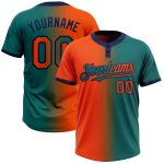 Custom Name and Number Unisex Softball Jersey - Teal Orange-Navy Gradient Two-Button Fashion Design Personalized Teal Orange-Navy