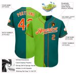 Custom Name Number Authentic Baseball Jersey in Teal Orange Neon Green and White Fashion Split Design Personalized Teal Orange