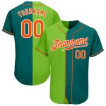Custom Name Number Authentic Baseball Jersey in Teal Orange Neon Green and White Fashion Split Design Personalized Teal Orange