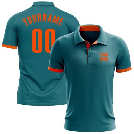 Custom Name and Number Golf Polo Shirt - Personalized Teal and Orange Performance Team Apparel Personalized Teal Orange Performance