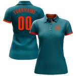 Custom Name and Number Golf Polo Shirt - Personalized Teal and Orange Performance Team Apparel Personalized Teal Orange Performance