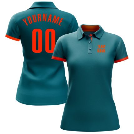 Custom Name and Number Golf Polo Shirt - Personalized Teal and Orange Performance Team Apparel Personalized Teal Orange Performance