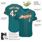 Customizable Teal Orange Pinstripe Baseball Jersey with Personalized Name and Number - Authentic Team Apparel Personalized