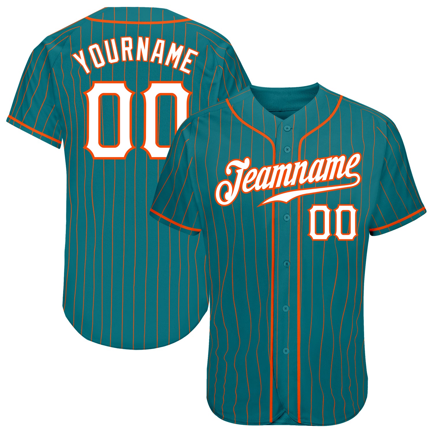 Customizable Teal Orange Pinstripe Baseball Jersey with Personalized Name and Number - Authentic Team Apparel Personalized