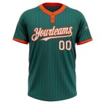 Custom Team Softball Jersey with Personalized Name and Number - Teal Orange Pinstripe, Two-Button Unisex Design Personalized