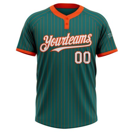 Custom Team Softball Jersey with Personalized Name and Number - Teal Orange Pinstripe, Two-Button Unisex Design Personalized