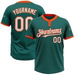 Custom Team Softball Jersey with Personalized Name and Number - Teal Orange Pinstripe, Two-Button Unisex Design Personalized