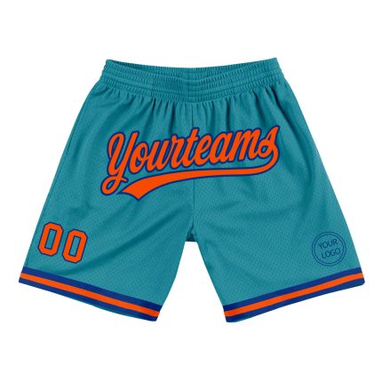 Custom Team Basketball Shorts with Name and Number - Personalized Teal Orange-Royal Authentic Throwback Design Personalized