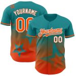 Custom Name & Number Authentic Baseball Jersey with Teal Orange-White 3D Gradient Twinkle Star Design Personalized Teal Orange-White