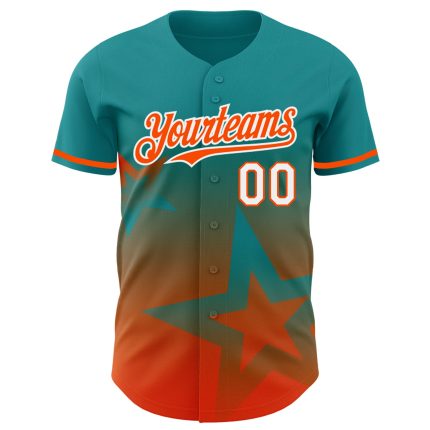 Custom Name & Number Authentic Baseball Jersey with Teal Orange-White 3D Gradient Twinkle Star Design Personalized Teal Orange-White
