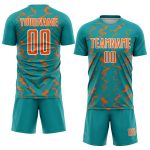 Custom Soccer Jersey with Abstract Teal Orange-White Design - Personalized Team Name & Number Personalized Teal Orange-White