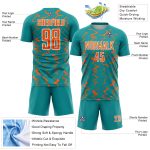 Custom Soccer Jersey with Abstract Teal Orange-White Design - Personalized Team Name & Number Personalized Teal Orange-White