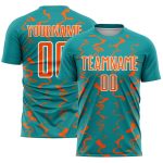 Custom Soccer Jersey with Abstract Teal Orange-White Design - Personalized Team Name & Number Personalized Teal Orange-White