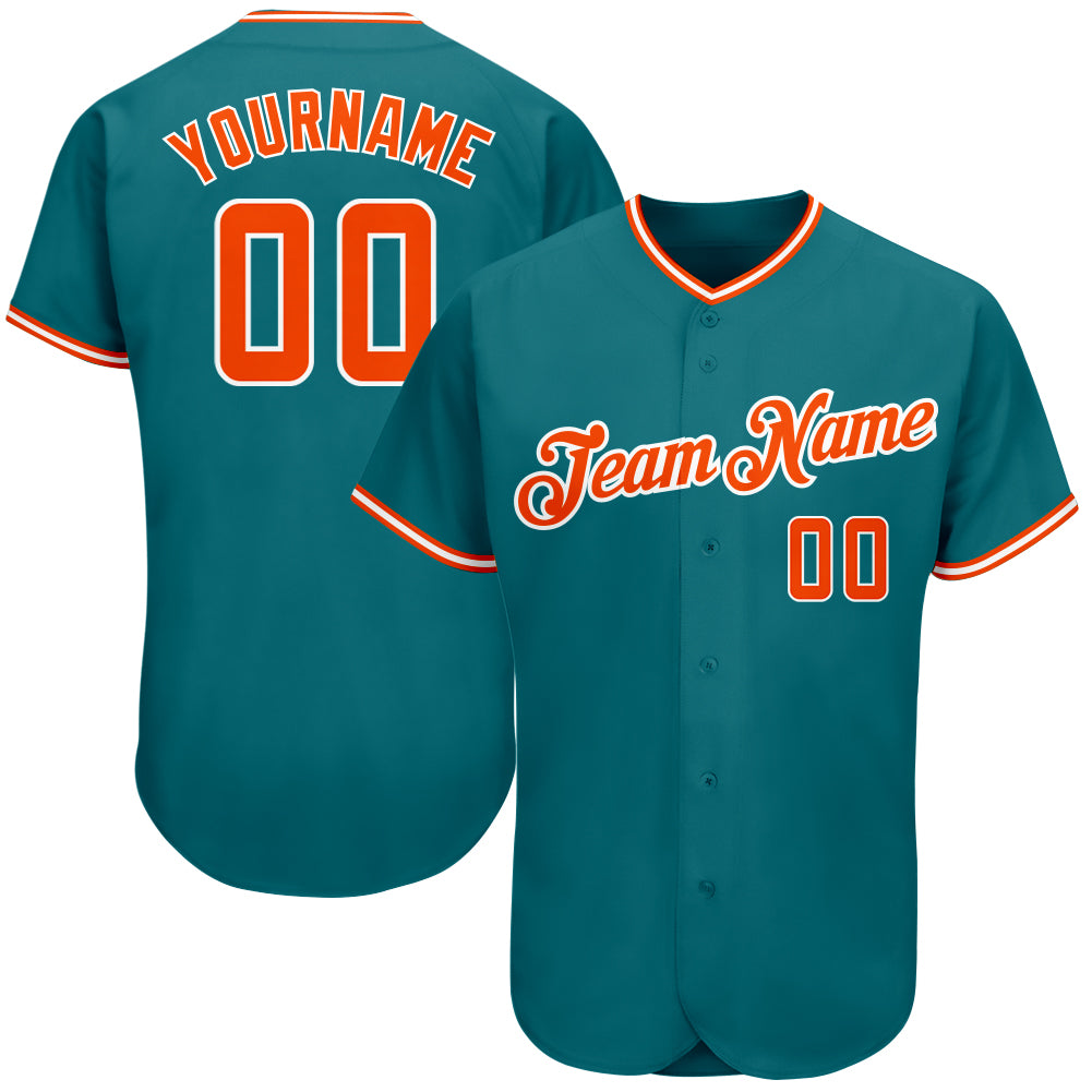 Custom Name Number Personalized Baseball Jersey - Teal Orange White Authentic Team Jersey Personalized Teal Orange-White