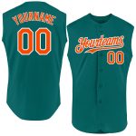 Custom Team Name and Number Sleeveless Baseball Jersey - Personalized Teal Orange-White Authentic Design Personalized Teal