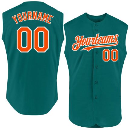 Custom Team Name and Number Sleeveless Baseball Jersey - Personalized Teal Orange-White Authentic Design Personalized Teal