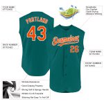 Custom Team Name and Number Sleeveless Baseball Jersey - Personalized Teal Orange-White Authentic Design Personalized Teal
