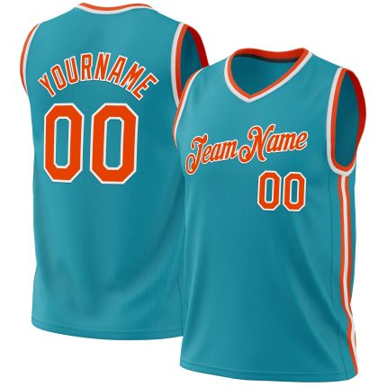 Custom Teal Orange White Basketball Jersey - Authentic Throwback Style Personalized Teal Orange-White Authentic Throwback