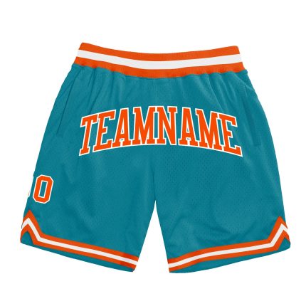 Personalized Authentic Basketball Shorts in Teal, Orange, and White - Throwback Design Personalized Teal Orange-White Authentic