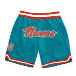 Custom Team Basketball Shorts with Name and Number - Personalized Teal Orange-White Authentic Throwback Design Personalized