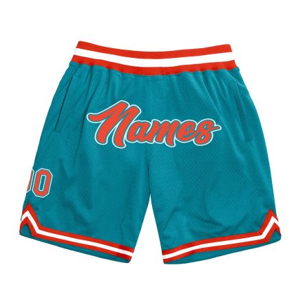 Custom Team Basketball Shorts with Name and Number - Personalized Teal Orange-White Authentic Throwback Design Personalized