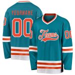 Custom Team Hockey Jersey with Personalized Name and Number in Teal, Orange, and White Personalized Teal Orange-White Hockey
