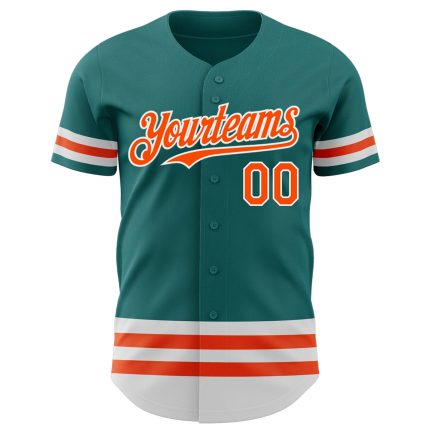 Custom Baseball Jersey with Personalized Name and Number in Teal, Orange, and White Lines - Authentic Team Gear Personalized