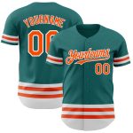 Custom Baseball Jersey with Personalized Name and Number in Teal, Orange, and White Lines - Authentic Team Gear Personalized