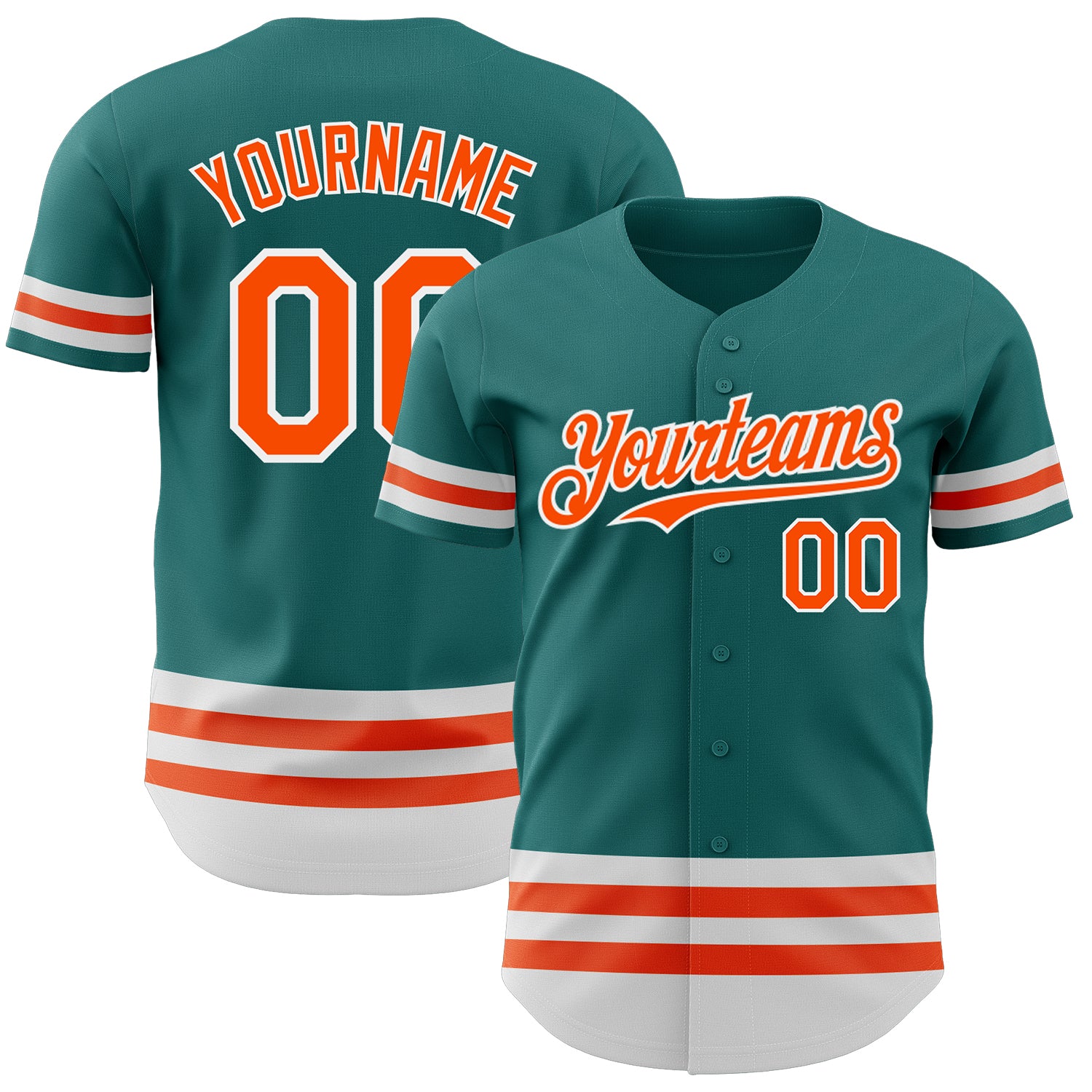 Custom Baseball Jersey with Personalized Name and Number in Teal, Orange, and White Lines - Authentic Team Gear Personalized