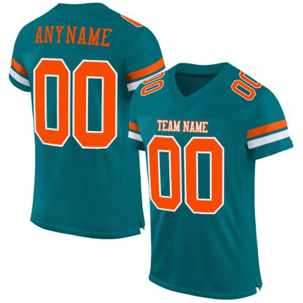Custom Football Jersey with Personalized Name and Number - Teal Orange White Mesh Authentic Team Jersey Personalized Teal