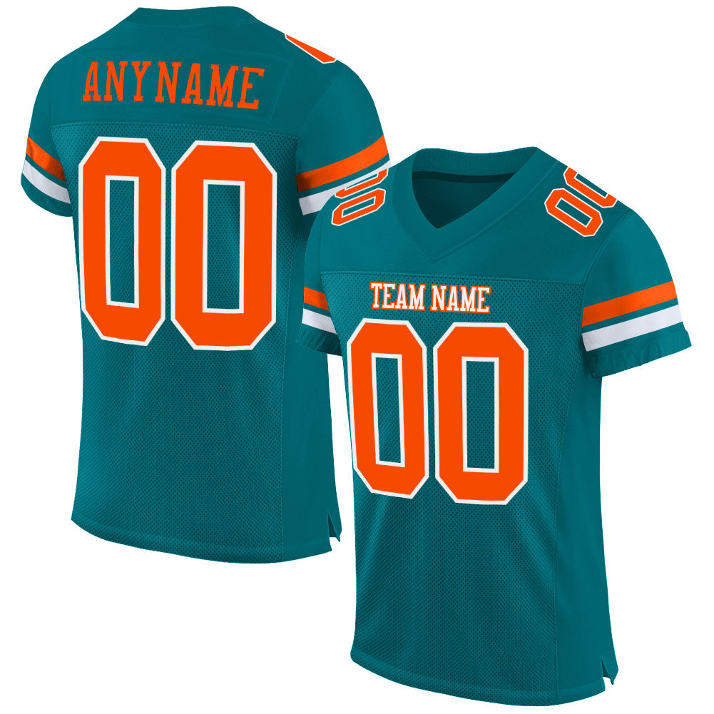 Custom Football Jersey with Personalized Name and Number - Teal Orange White Mesh Authentic Team Jersey Personalized Teal